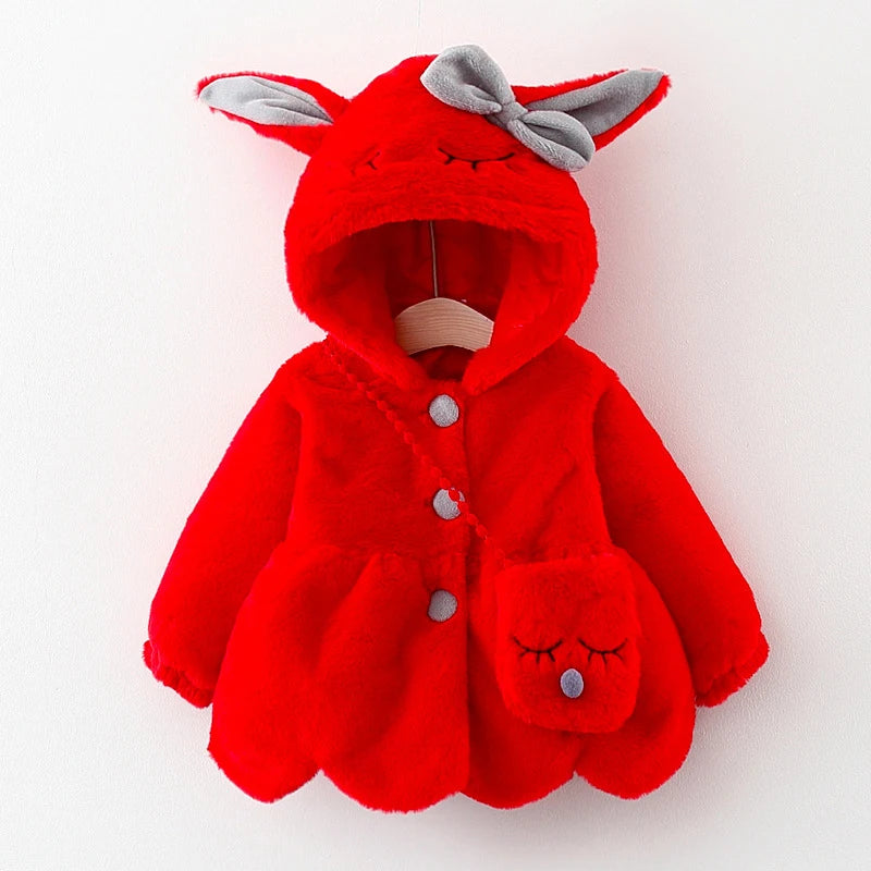 Cute Rabbit Ears Plush Jacket for Toddler Girls | Warm Hooded Coat