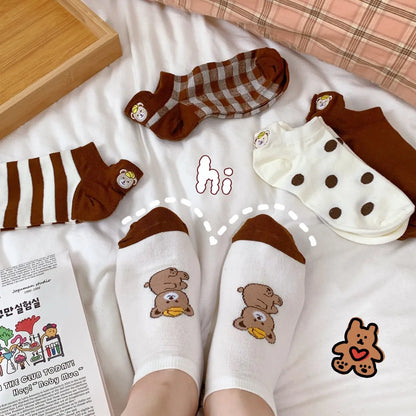 1 Pair Candy Color Embroidered Expression Socks