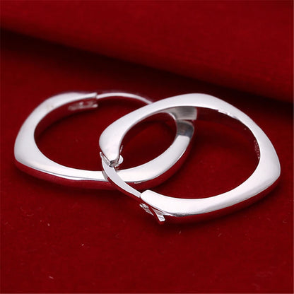 925 Sterling Silver Flat Square Round 20mm Hoop Earrings