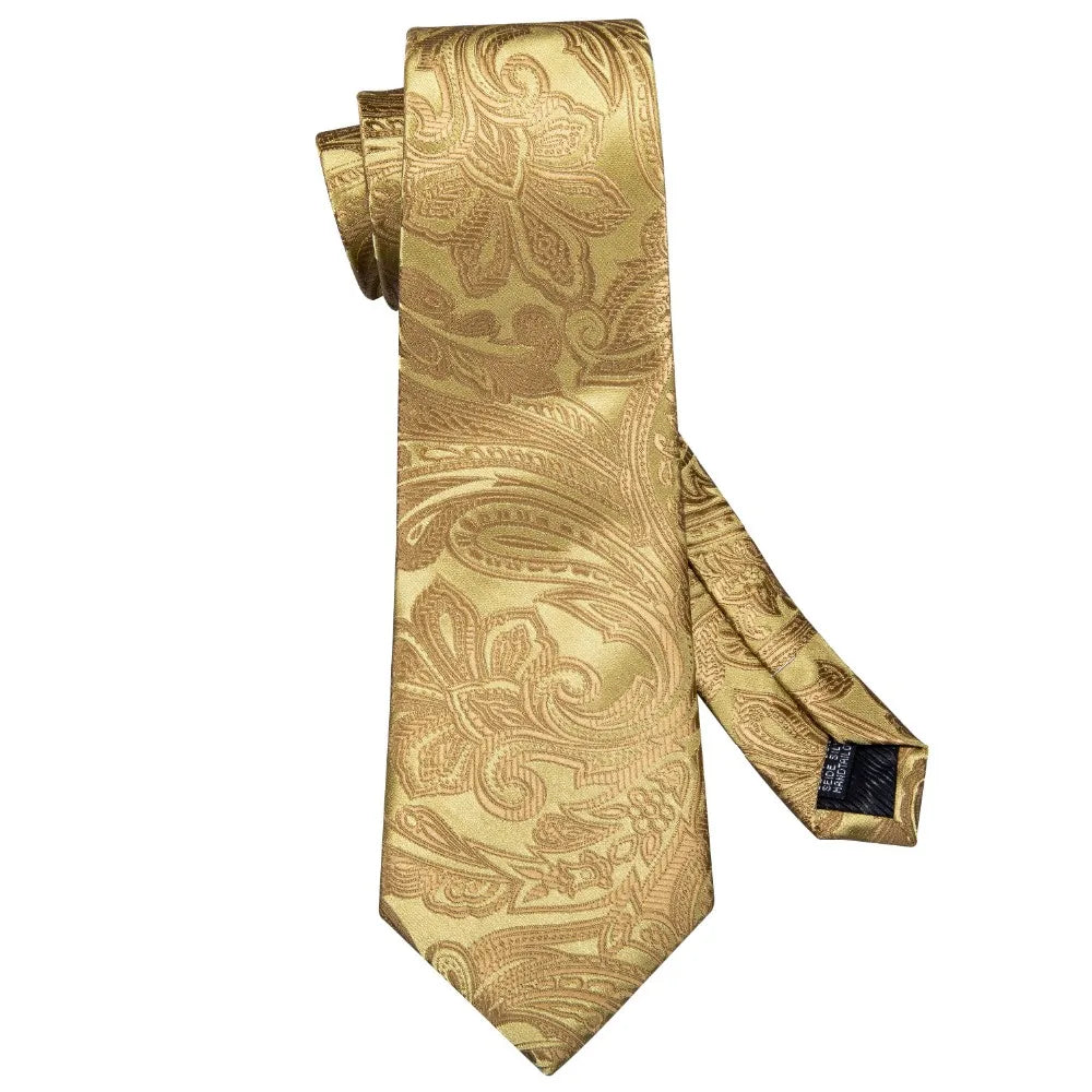 Gold Paisley Silk Tie & Pocket Square Gift Box Set