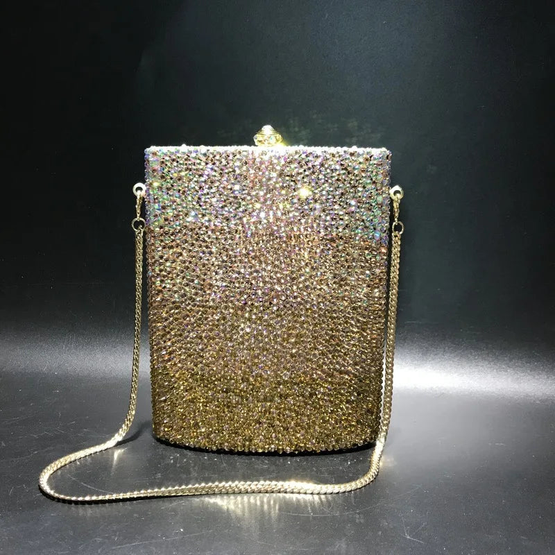 Metallic Hard Clutch Bag with Elegant Diamond Accents