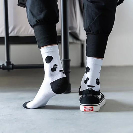 Men White Black Short Funny Animal Skateboard Socks