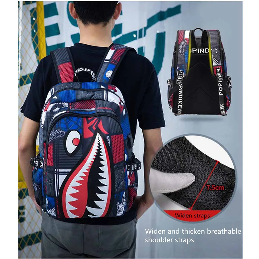 Anime Shark Print Backpack | Stylish and Fun School Bag