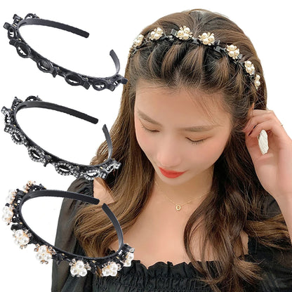 Double Layer Braided Hairbands | Fashion Plastic Headband with Pearl