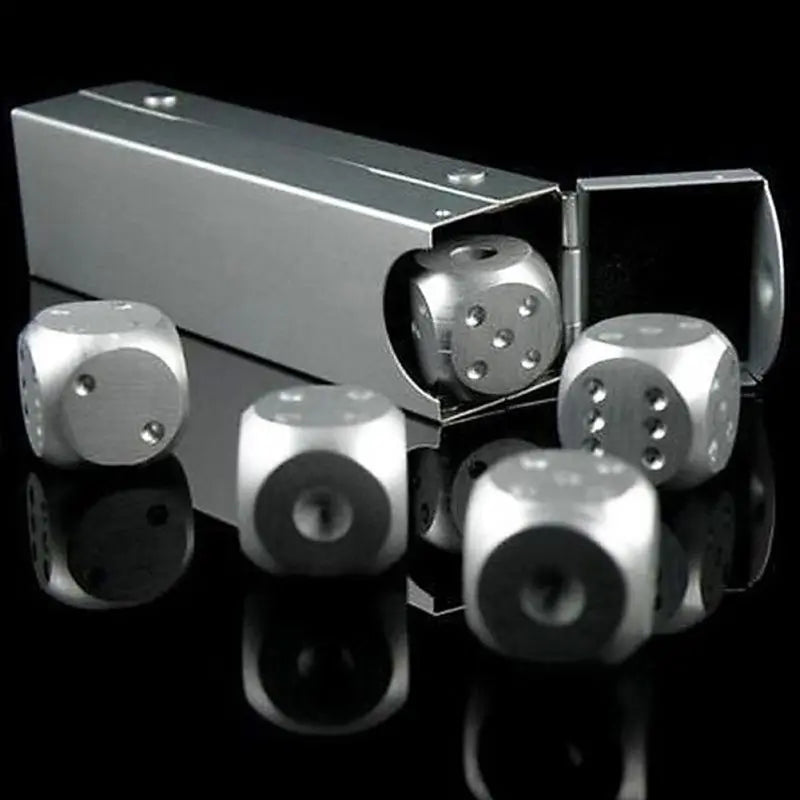 5-Piece Aluminum Alloy Whisky Dice Set - Reusable Chilling Stones