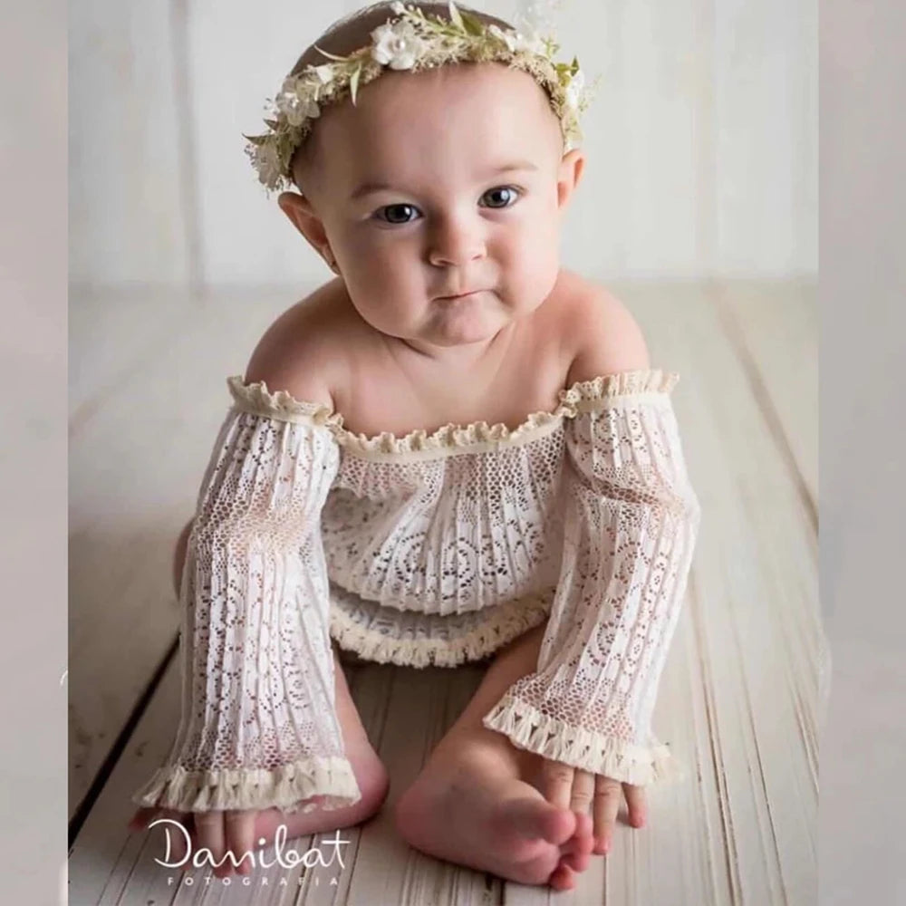 1-Year-Old Baby Girls' Birthday Dress – Floral Lace Photography Prop