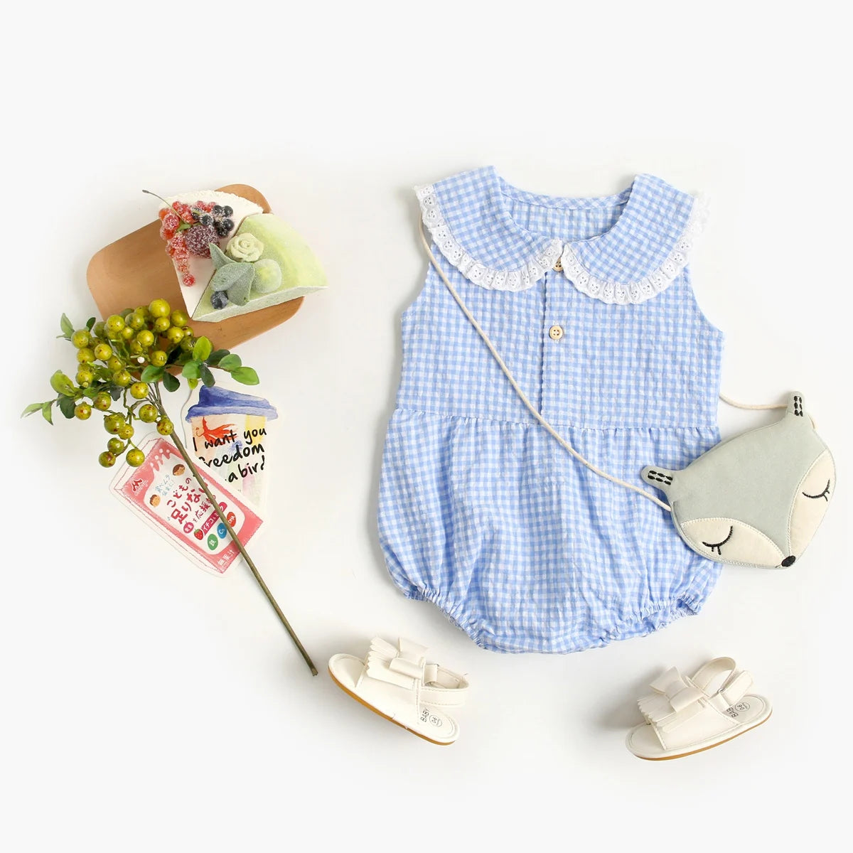 Cotton Baby Bodysuit – Cute Plaid Sleeveless