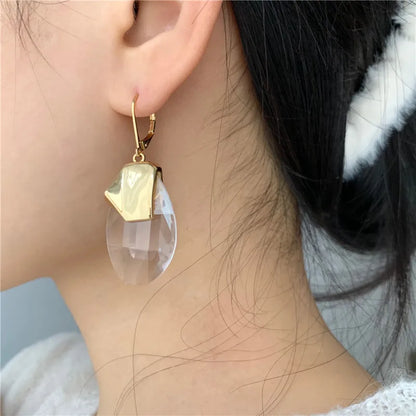 18k Gold Brass Crystal Drop Earrings