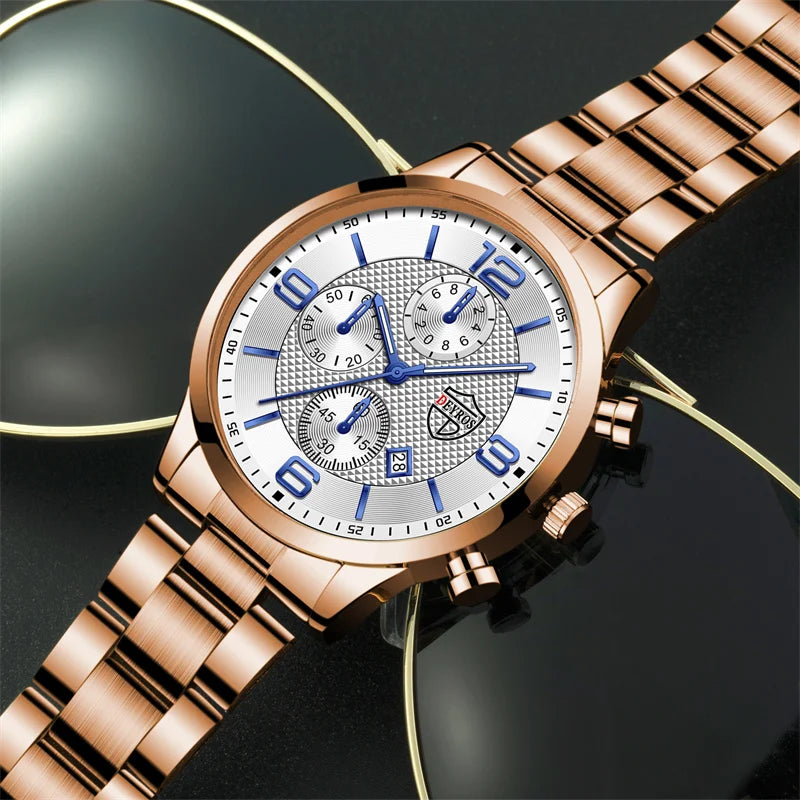 Luxury Gold Stainless Steel Watch for Men with Luminous Features