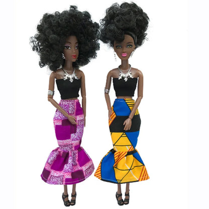 Movable African Black Doll with Clothes – Pretend Play Toy