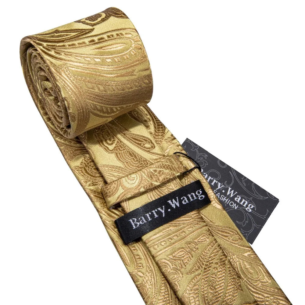 Gold Paisley Silk Tie & Pocket Square Gift Box Set