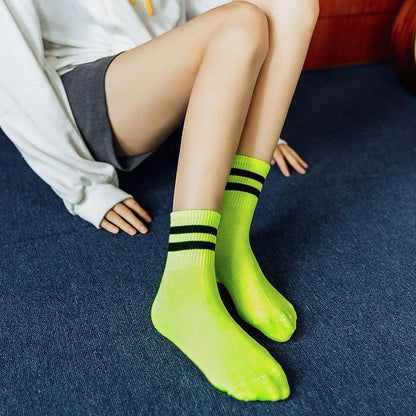 Cool Neon-Colored Striped Crew Socks – Vibrant & Comfortable for All Seasons