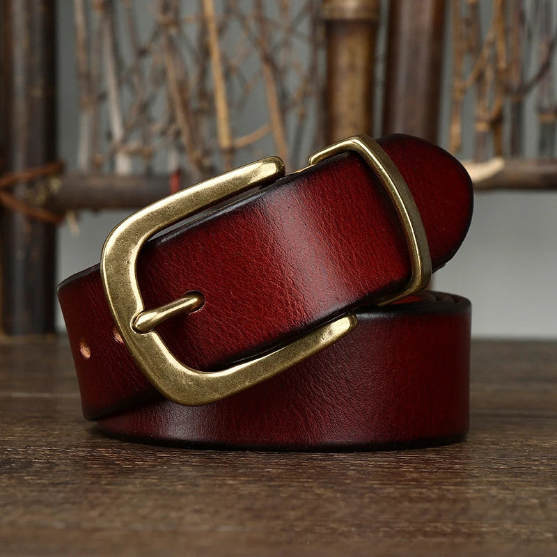 3.8CM Genuine Leather Belt For Men with High-Quality Copper Buckle