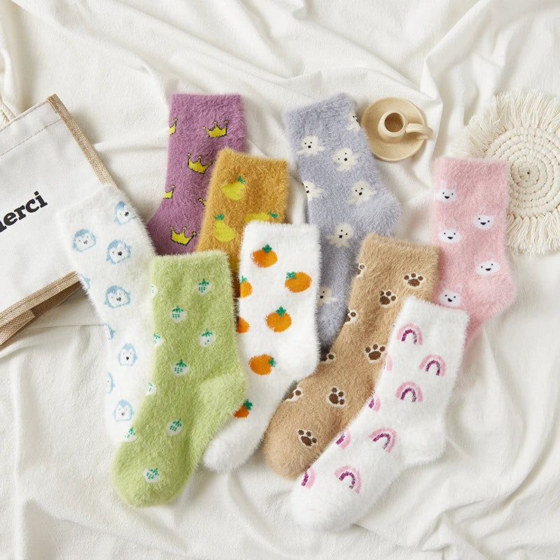 Fluffy Socks for Girls in Trendy Pattern