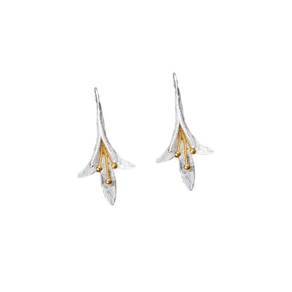 925 Sterling Silver Long Flower Earrings