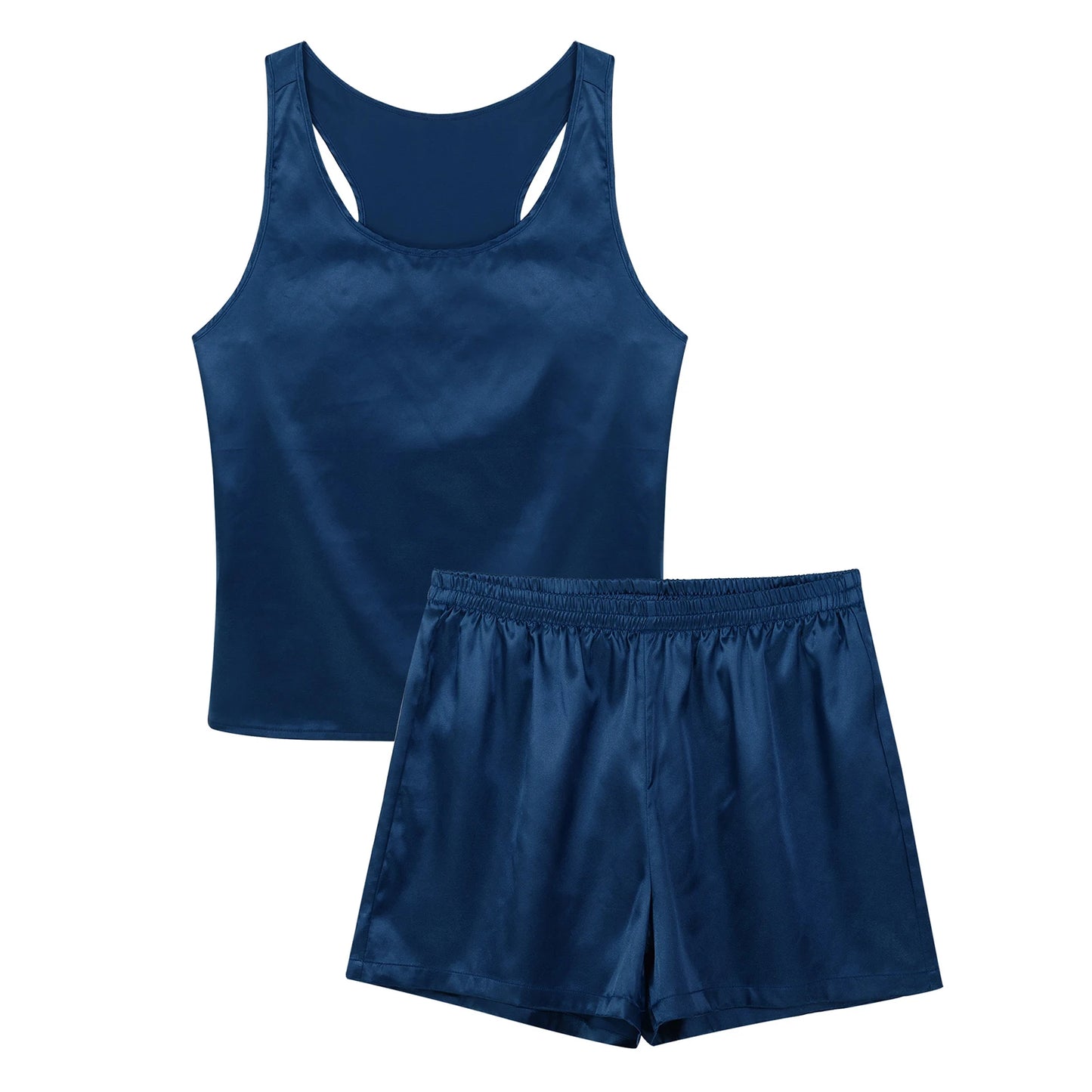 Men's Summer Satin Pajamas - Sleeveless Tank & Shorts Set