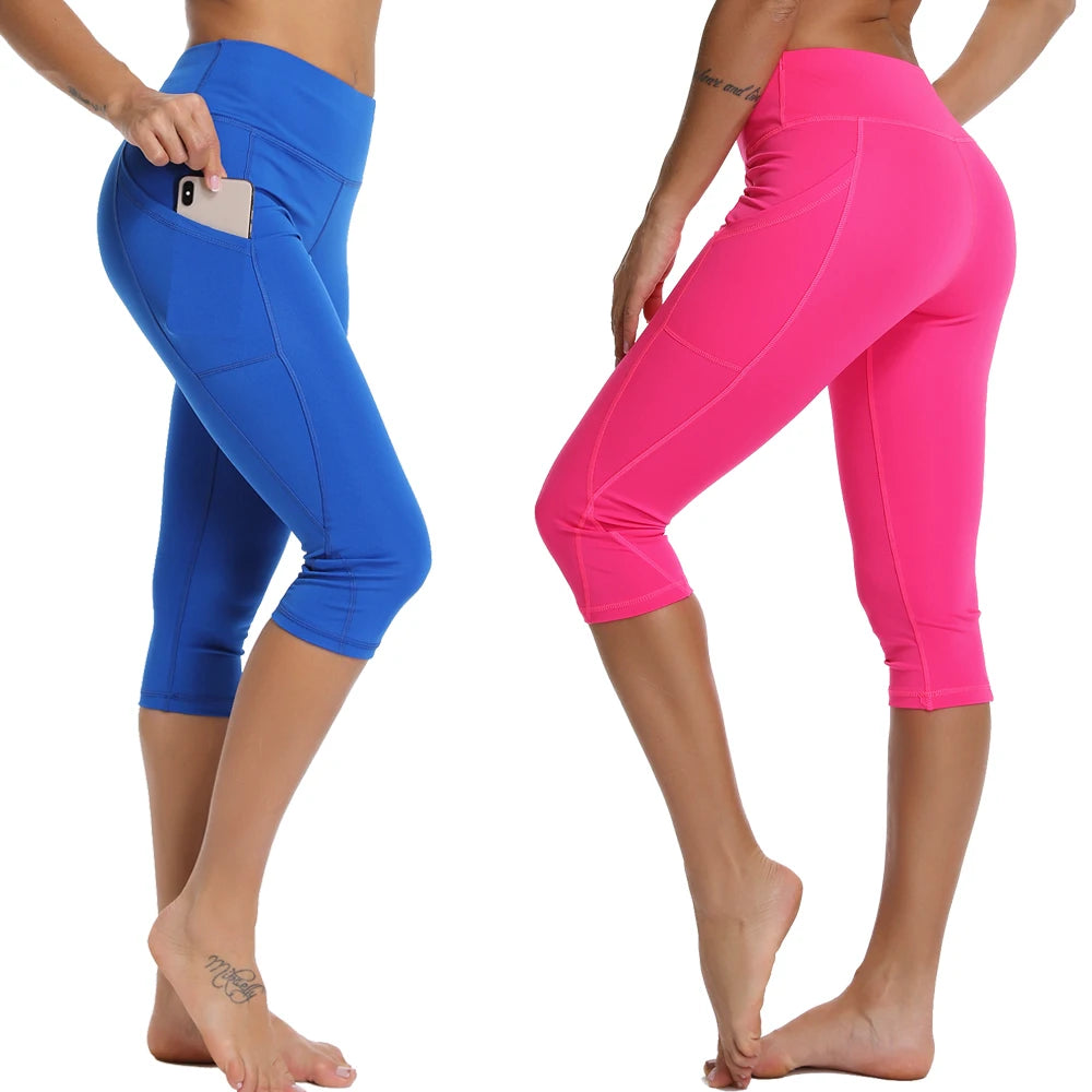 Women's 3/4 Sports Pants: Comfortable Yoga Leggings with Pockets