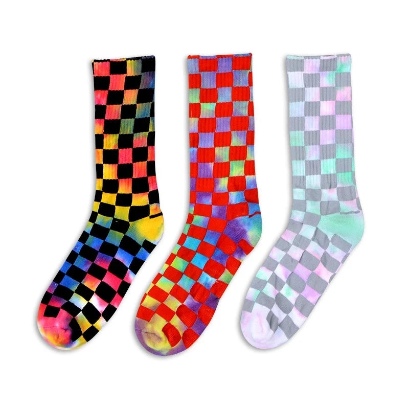 Tie Dye Plaid Mens Socks