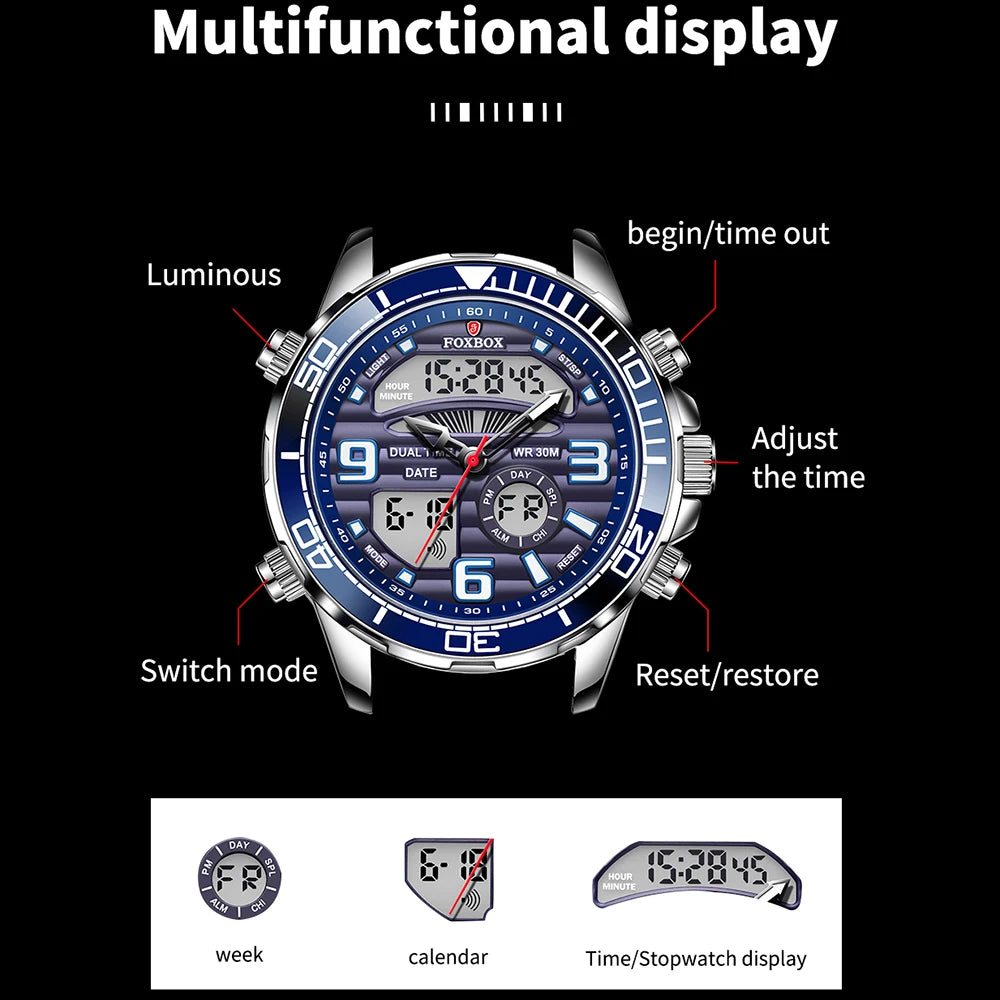 Luxury Digital Men's Watch - Sport Quartz Wristwatch with Dual Display