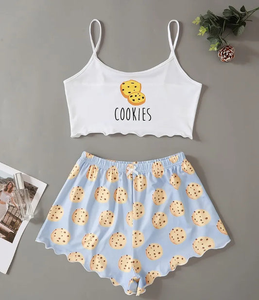 Print Women's Pajamas | Sweet V-Neck Short Set