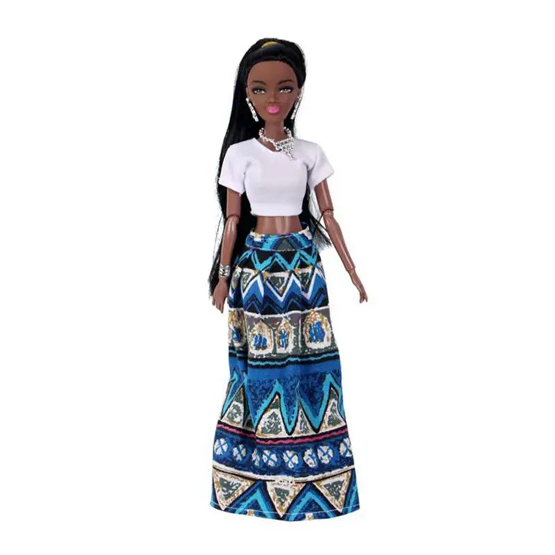 Movable African Black Doll with Clothes – Pretend Play Toy