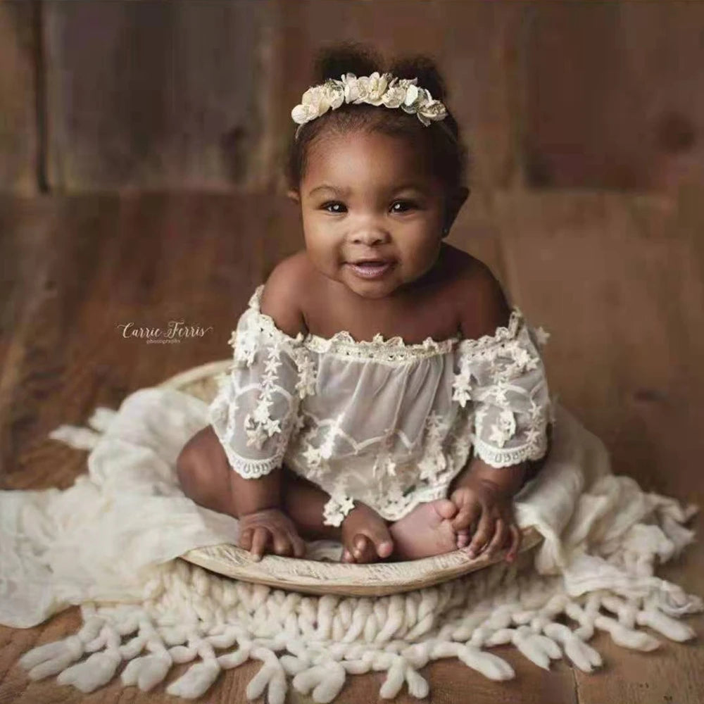 1-Year-Old Baby Girls' Birthday Dress – Floral Lace Photography Prop