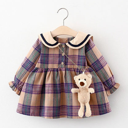 Fall Newborn Baby Girl Plaid Dress - Toddler Princess Birthday Outfit