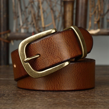 3.8CM Genuine Leather Belt For Men with High-Quality Copper Buckle