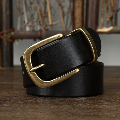 3.8CM Genuine Leather Belt For Men with High-Quality Copper Buckle