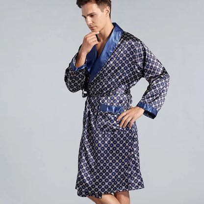 Luxury Men’s Satin Kimono Robe | 5XL Long Sleeve Bathrobe