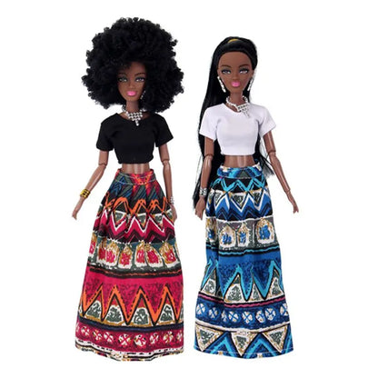 Movable African Black Doll with Clothes – Pretend Play Toy