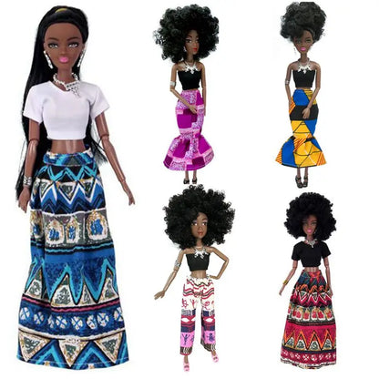 Movable African Black Doll with Clothes – Pretend Play Toy