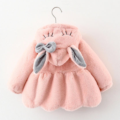 Cute Rabbit Ears Plush Jacket for Toddler Girls | Warm Hooded Coat