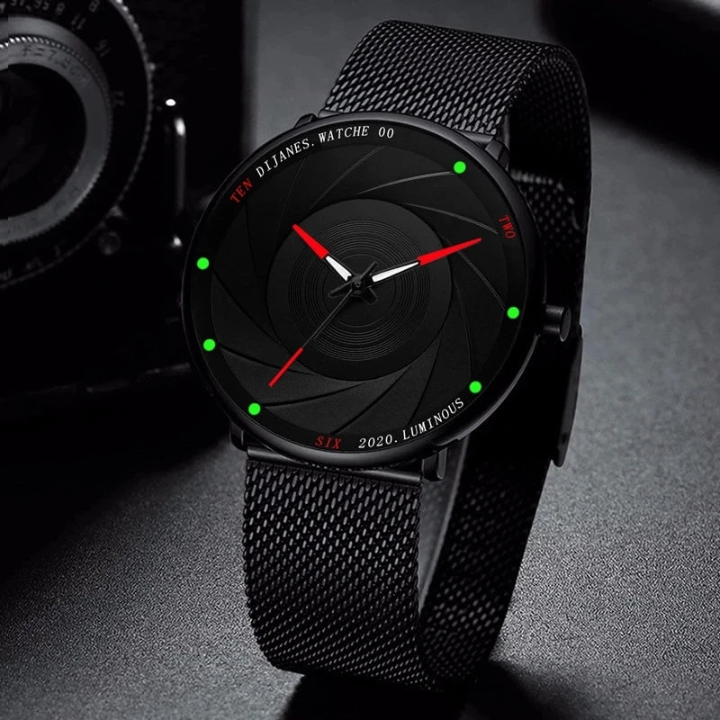 Minimalist Men's Ultra Thin Quartz Watch - Stainless Steel Mesh Belt