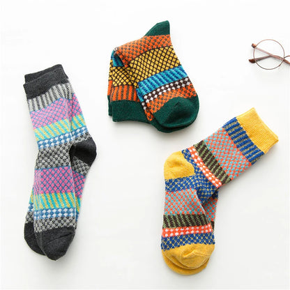 5 Pairs Thicken Women Socks Retro Style