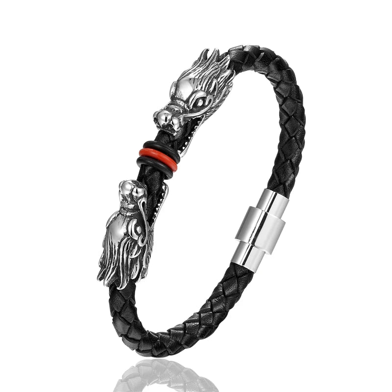 High-Quality Braided Leather Bracelets with Stainless Steel Magnetic Buckle