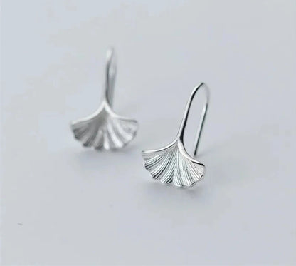 925 Tibetan Silver Ginkgo Leaf Drop Earrings