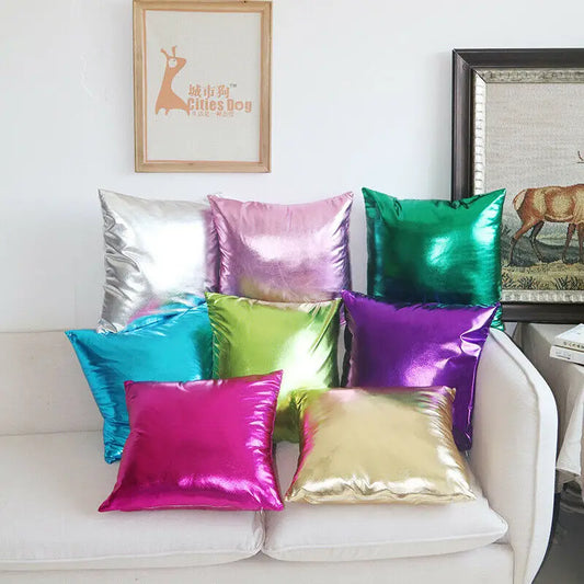 Metallic Shine Solid Color Pillowcase – 45x45cm PU Foil for Hotel & Home Decor