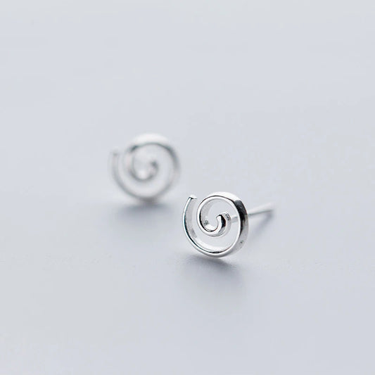 925 Sterling Silver Round Spiral Stud Earrings for Women