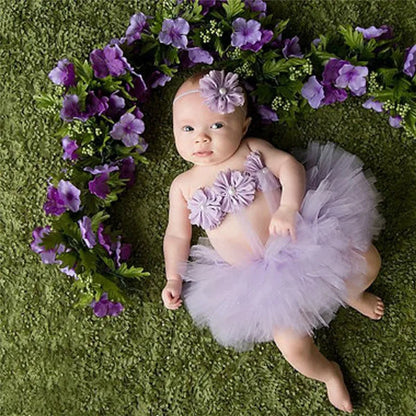 Fashion Baby Toddler Girl Flower Outfit | 3PCS Tutu Skirt, Hairband & Clothes