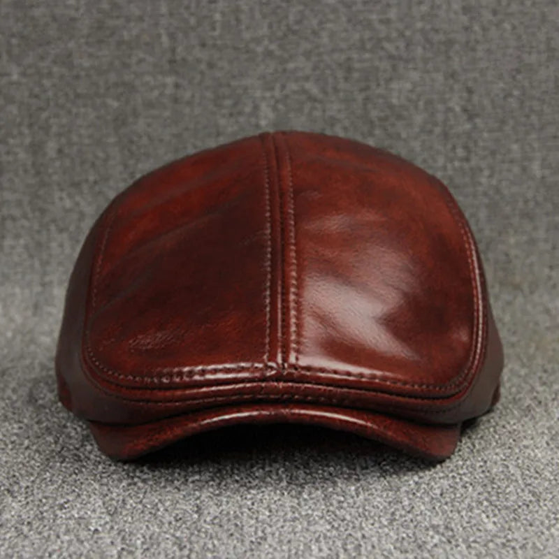 Men's Winter Cowhide Leather Beret Hat