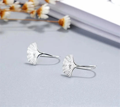 925 Tibetan Silver Ginkgo Leaf Drop Earrings