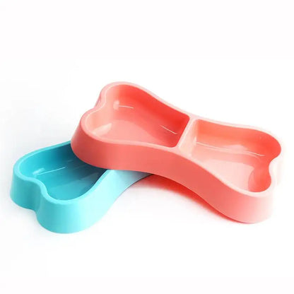 Home Dog Feeder Bowls | Safety Plastic Double Bone-Shaped Pet Dish