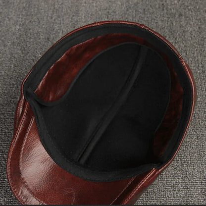 Men's Winter Cowhide Leather Beret Hat