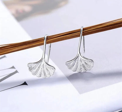 925 Tibetan Silver Ginkgo Leaf Drop Earrings