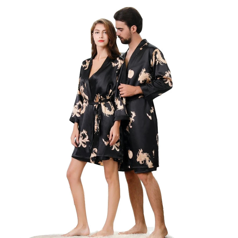 Luxury Dragon Designer Silk Robes - 5XL Oversized Satin Nightgown