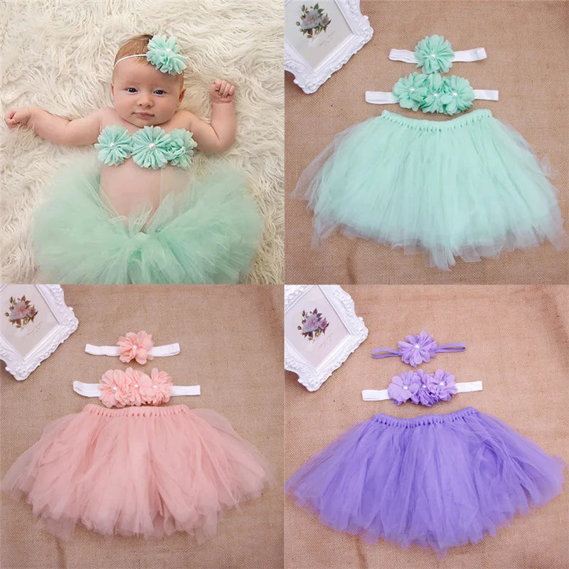 Fashion Baby Toddler Girl Flower Outfit | 3PCS Tutu Skirt, Hairband & Clothes