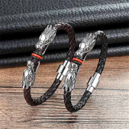 High-Quality Braided Leather Bracelets with Stainless Steel Magnetic Buckle