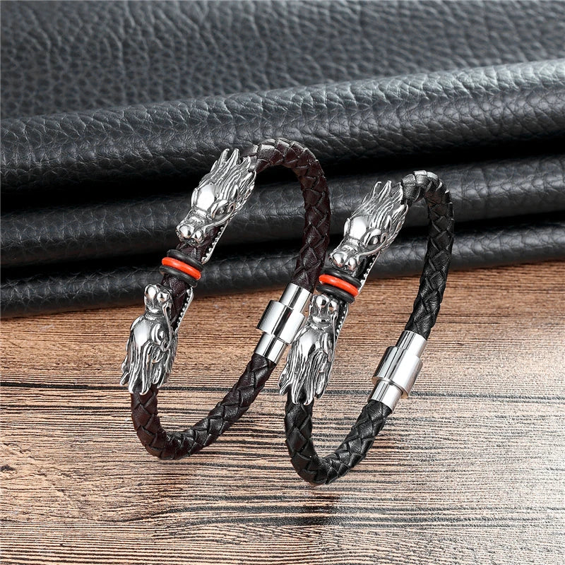 High-Quality Braided Leather Bracelets with Stainless Steel Magnetic Buckle