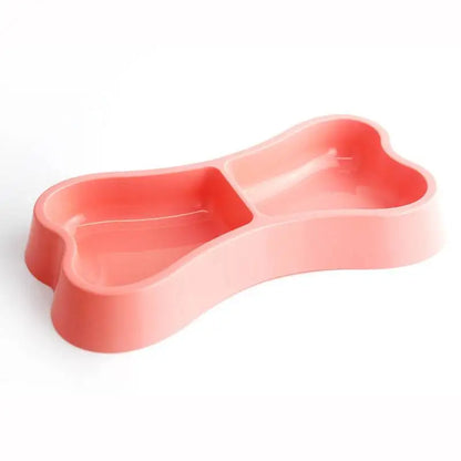 Home Dog Feeder Bowls | Safety Plastic Double Bone-Shaped Pet Dish